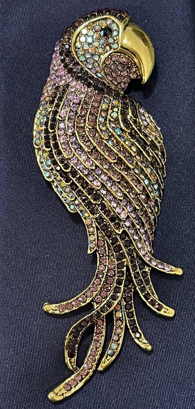 NWOT HUGE Heidi Daus Inspired Parrot Bird Brooch Pin Multicolor Rhinestone